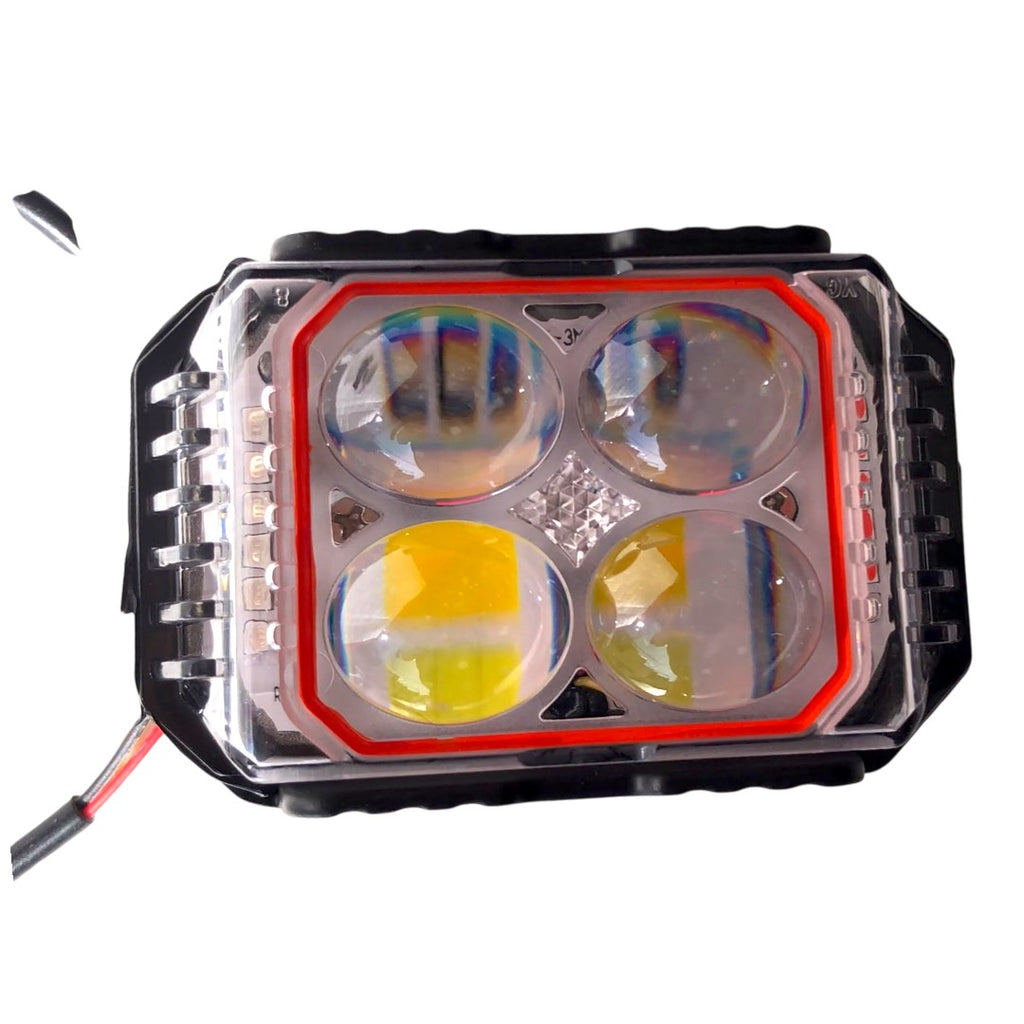 PROYECTOR LED DE 4 LUPAS FRANJA ROJA W+Y+RGB+STROBER