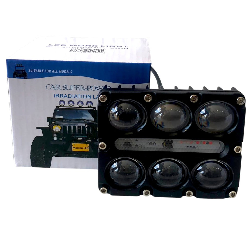 PROYECTOR LED DE 6 LUPAS CARCAZA NEGRA  W+Y+RGB+STROBER 90-60V