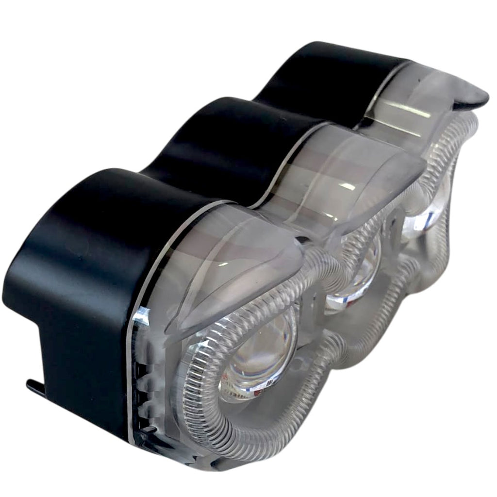PROYECTOR LED DE 3 LUPAS CARCAZA TRASPARENTE W+Y+RGB+STROBER 90-60V