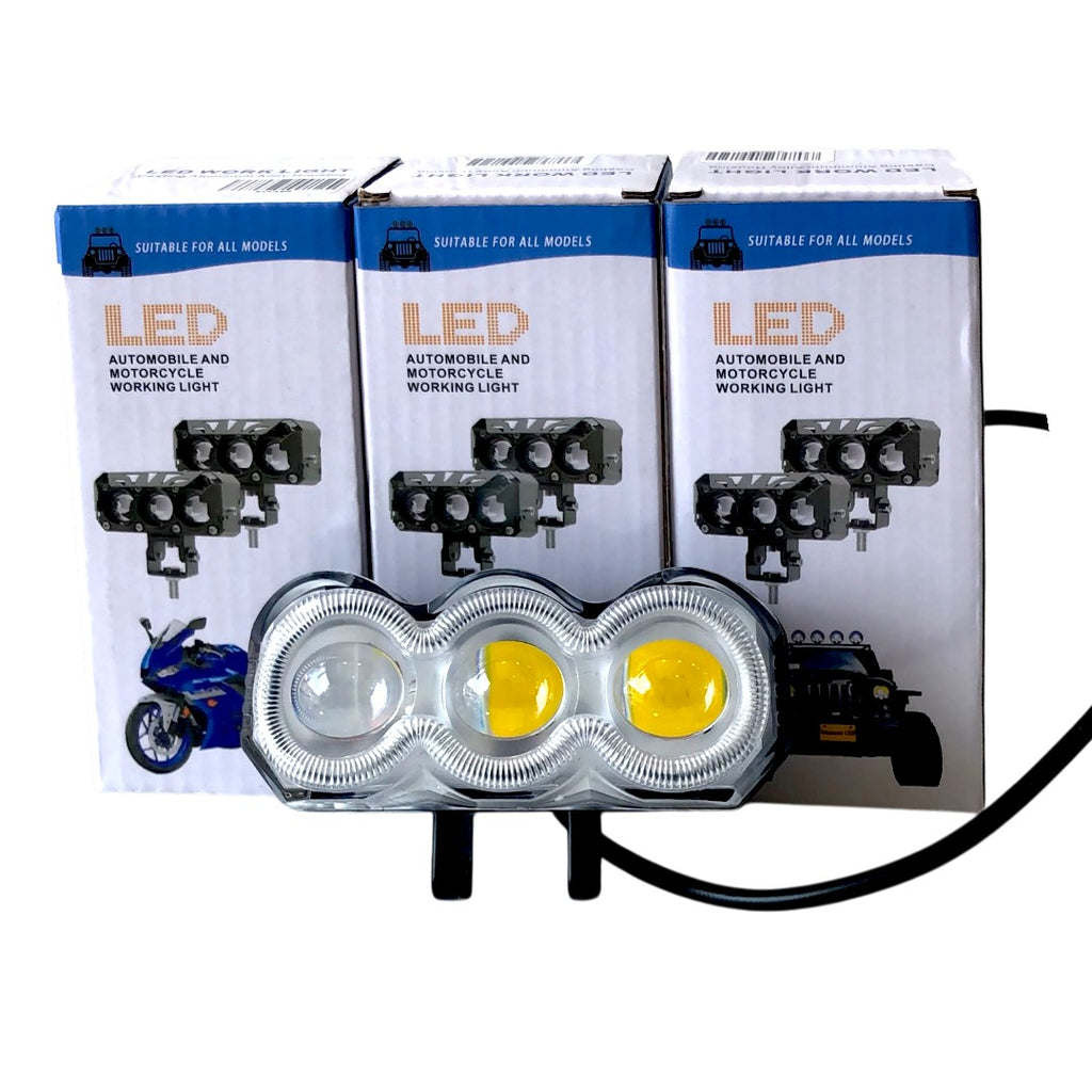 PROYECTOR LED DE 3 LUPAS CARCAZA TRASPARENTE W+Y+RGB+STROBER 90-60V