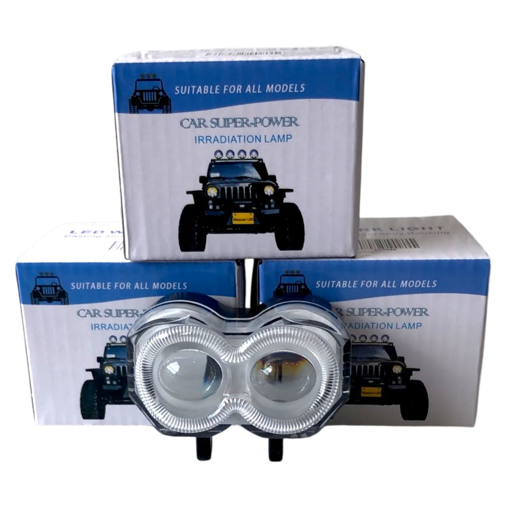 PROYECTOR LED DE 2 LUPAS CARCAZA TRASPARENTE W+Y+RGB+STROBER 90-60V