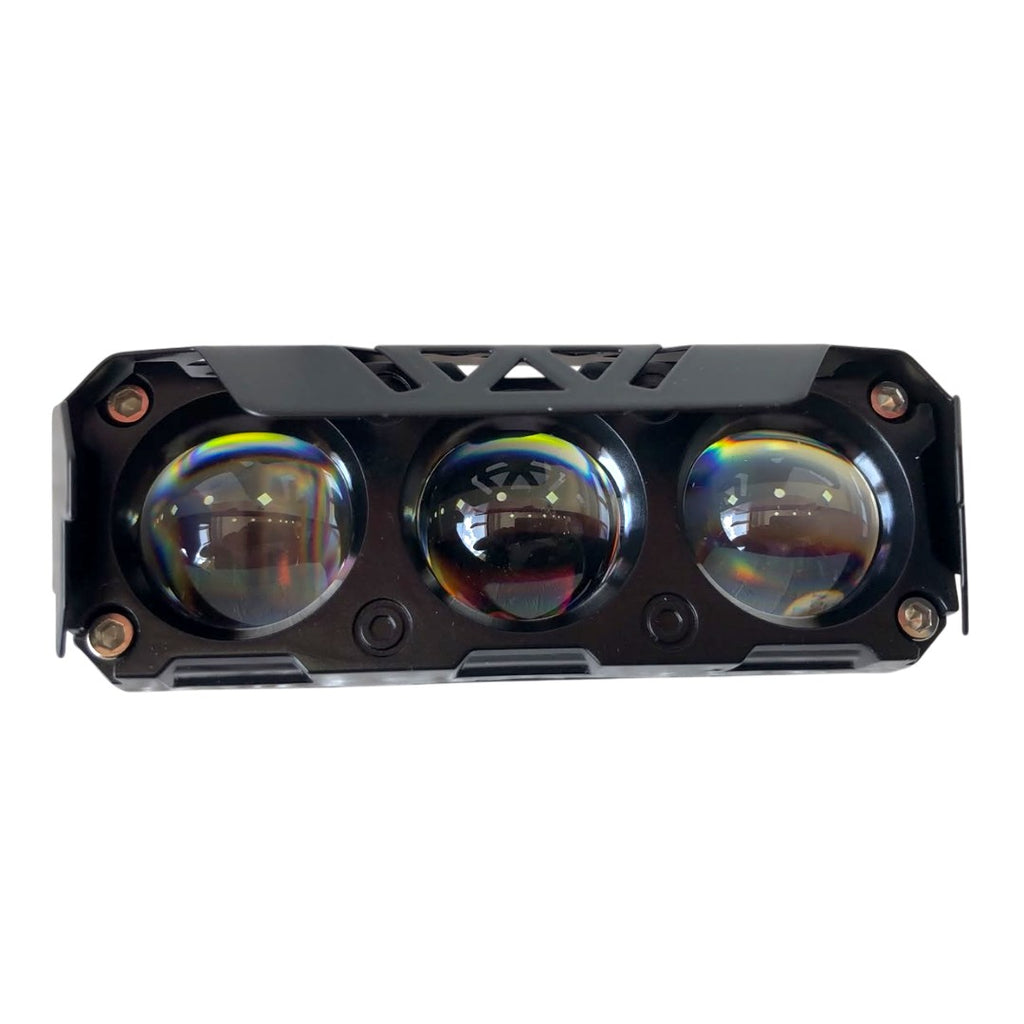 PROYECTOR LED DE 3 LUPAS CARCAZA NEGRA W+Y+ STROBER 90-60V