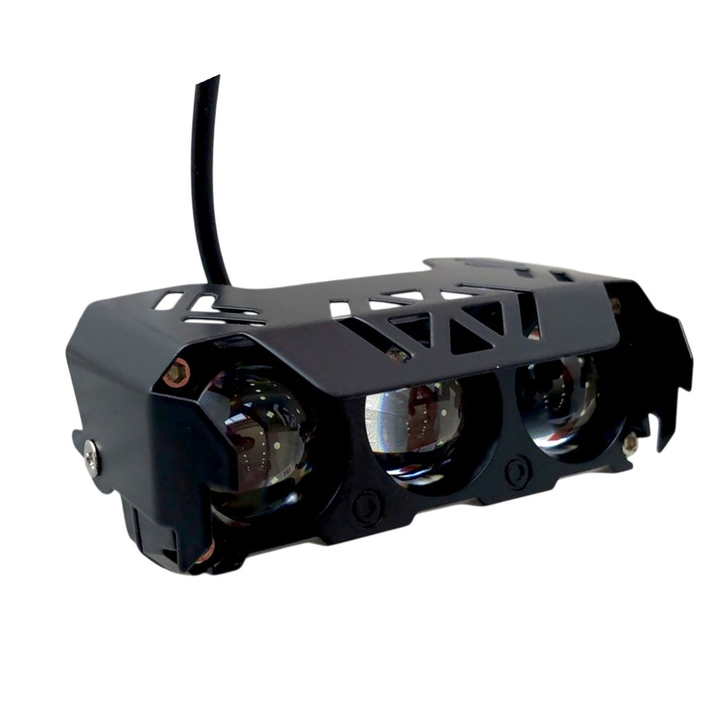 PROYECTOR LED DE 3 LUPAS CARCAZA NEGRA W+Y+ STROBER 90-60V