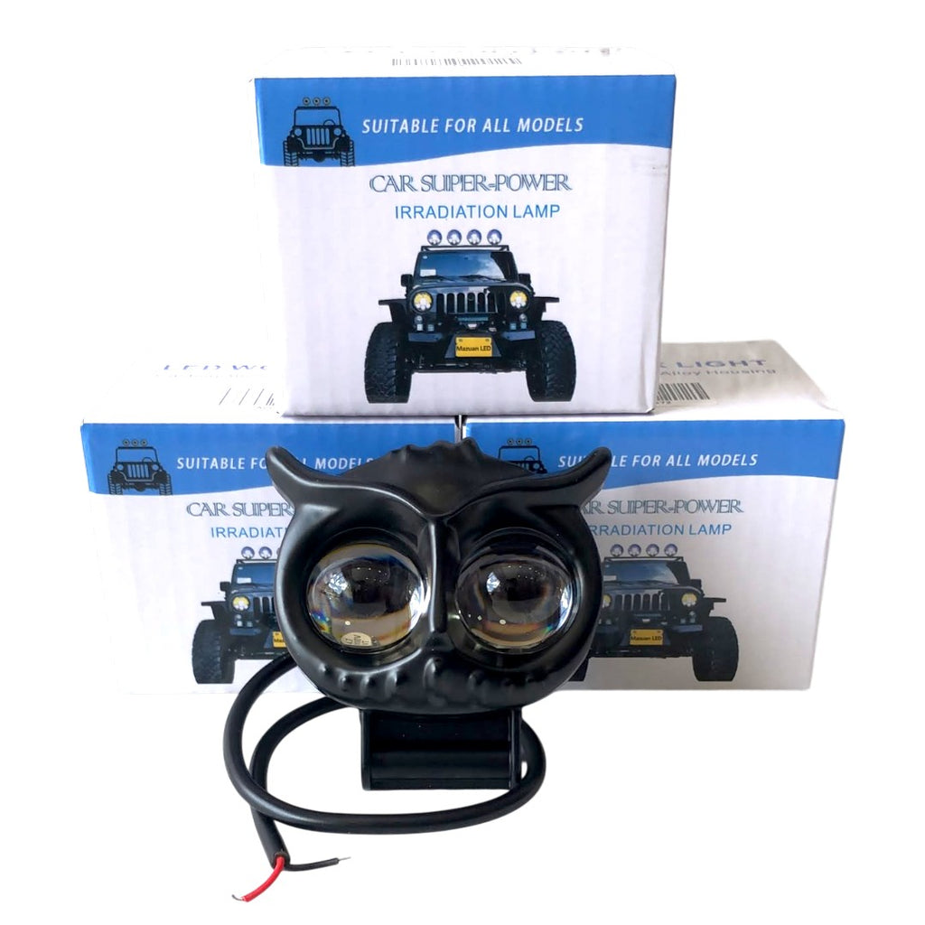 PROYECTOR BUHO 2 LUPAS NEGRO CEJA TRANSPARENTE W+Y+RGB+STROBER 90-60V