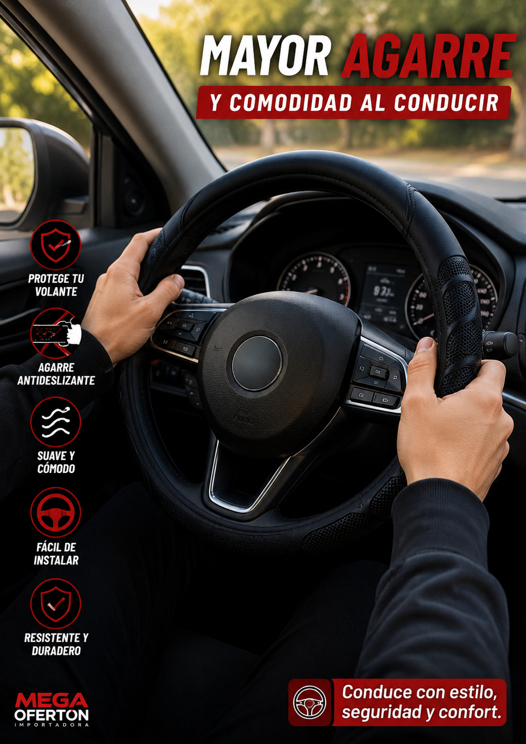 FORRO DE VOLANTE NEGRO CON MASAJEADOR